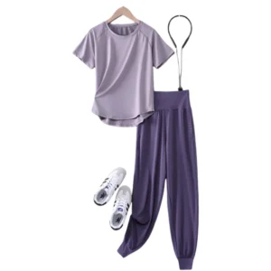 DRUR S-4XL Yoga Set Women Sport Shirts Gym Pants Set 2 Piece Short Fitness Tops Sweatpants Suit Female Summer Sportswear Outfit - Image 3