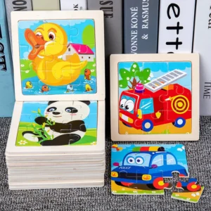 9 Pieces Wooden Puzzle Cartoon Dinosaur Transportation Montessori 3d Puzzle Game Early Learning Educational Toys for Children - Image 3