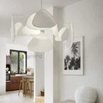 French Designer White fabric Screen Chandelier Kitchen Island Living Room Bedroom Leaf Grid Lamp House Decor Suspension Lighting
