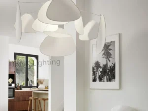 French Designer White fabric Screen Chandelier Kitchen Island Living Room Bedroom Leaf Grid Lamp House Decor Suspension Lighting
