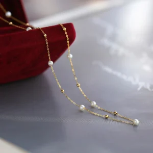 Real 18K Gold Natural Freshwater Pearl Necklace Solid Small Ball Golden Jewelry Genuine AU750 For Women Fine Gift x0004 - Image 7