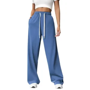 Women's Loose Straight Leg Sports Casual Trousers Elastic Waist Floor-Length Polyester Fiber Street Style Long Pants - Image 6