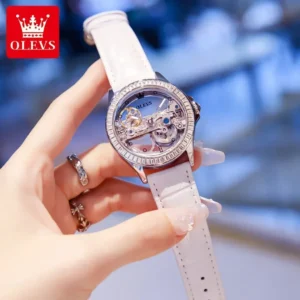 OLEVS Fully Hollow Watch for Women Automatic Mechanical Women's Watches Luminous Luxury Stainless Steel Diamond Inlay Wristwatch - Image 6