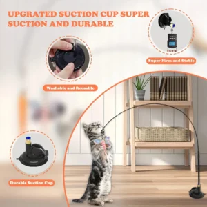 Cat Teaser Toy - Interactive Bell & Feather Wand - Long Suction Cup Pole for Exciting Playtime Adventures - Ultimate Cat Toy - Image 5