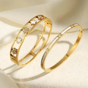 RAKOL Miniamlist Five Leaf Flower Inlay 316L 18k Gold Plated Bracelets For Women Stainless Steel Jewelry Street Style Bracelets - Image 4