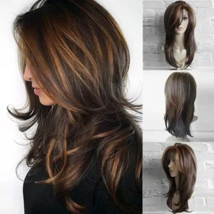 SuQ Classic Curly Wig Hair Synthetic Natural For Women Cosplay Brown WIth Blonde Heat Resistant Daily Wigs - Image 4