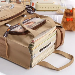 Kawaii Capybara Tutoring Bag, Primary School Student Canvas Storage File Bag, Cartoon Printing Large Capacity Tutoring Bag - Image 5