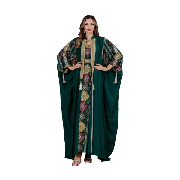 Eid Muslim 2 Piece Set Women Embroidery Dresses Open Abaya Suit Jalabiya Ramadan Dubai Kaftan Party Vestidos Cardigan Robe - Image 6