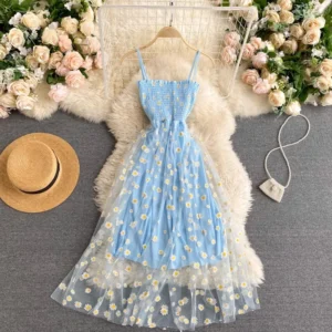 YuooMuoo Women Dress 2025 New Korean Fashion Floral Print Spaghetti Straps Mesh Party Dress Vacation Style Lady Beach Vestidos - Image 5