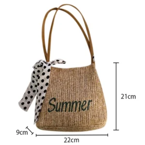 Summer Beach New Bucket Straw Woven Fashion Woven Women S Bag Hand Held Single Shoulder Shopping Bag - Image 6