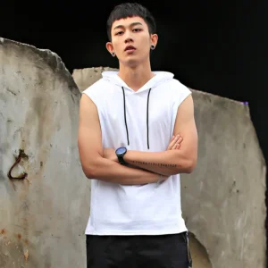 2024 Summer New Men's Fashion Sportswear Gym Fitness Jogging Hooded Sleeveless T-shirt Loose Large Comfortable Top - Image 7