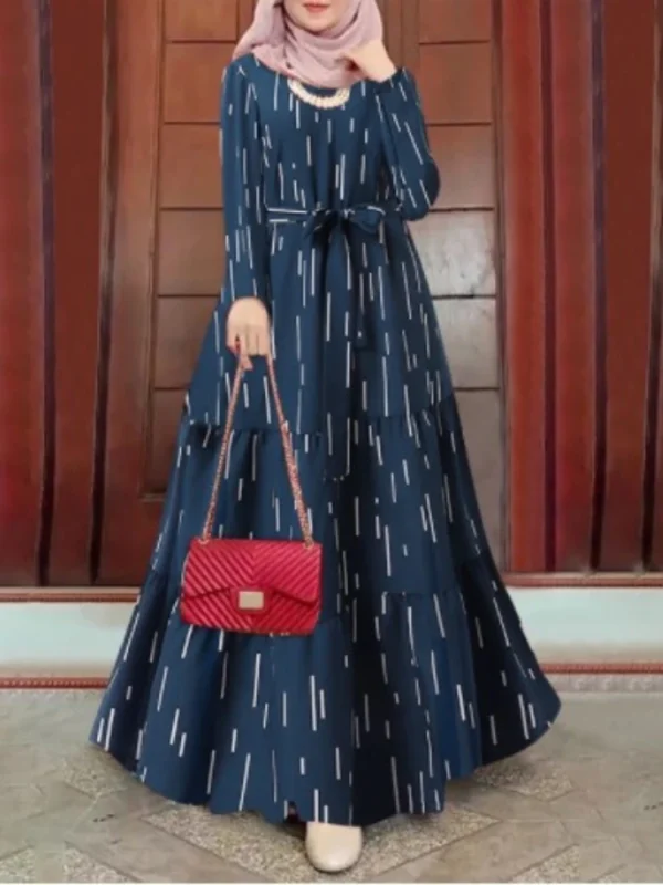 Eid Muslim Abaya for Women Print Dress Jalabiya Lace Up Saudi Arab Long Robe Ramadan Morocco Dubai Abayas Kaftan Islam Vestidos - Image 7