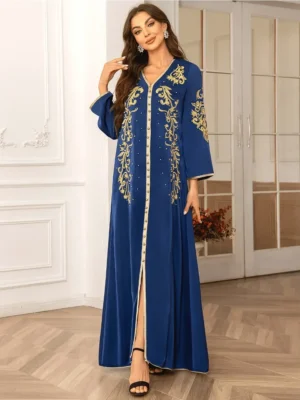 Eid Muslim Dress for Women Abaya Beading V Neck Lace-up Jalabiya Party Dresses Kaftan Vestidos Largos Long Robe Arab Dubai 2024 - Image 3