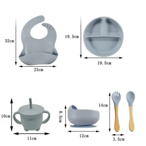 Children's Dishes Set Baby Silicone 6/8-piece Tableware Set Suction Cups Forks Spoons Bibs Straws Cups Mother and Baby Supplies - Image 6