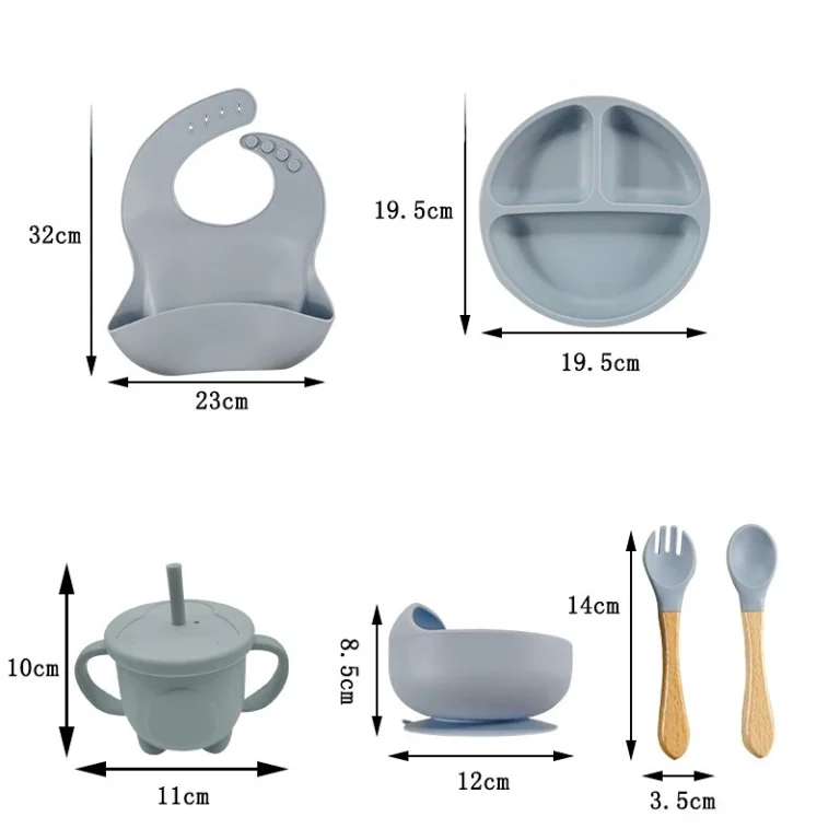 Children's Dishes Set Baby Silicone 6/8-piece Tableware Set Suction Cups Forks Spoons Bibs Straws Cups Mother and Baby Supplies - Image 6
