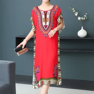 Casual Elegant Bohemian Printed Ethnic Style Retro Floral Woman Summer Street Wear Batwing Sleeve Loose Tunic Maternity Dress - Image 5