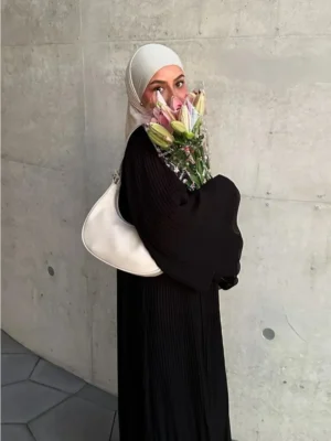 Eid Muslim Dress for Women Pleated Flare Sleeve Jalabiya Kaftan Islam Vestidos Arab Long Robe Ramadan Morocco Dubai Abayas 2024 - Image 7