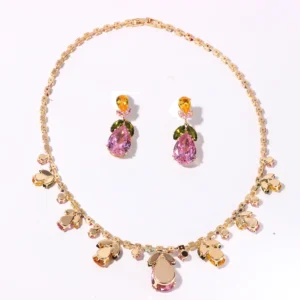 Luxury Waterdrop Pendant Jewelry Set Earring Pink Necklace For Women Bridal Wedding Exquisite Fashion Zircon Party Banquet Gift - Image 5