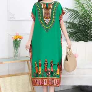 Casual Elegant Bohemian Printed Ethnic Style Retro Floral Woman Summer Street Wear Batwing Sleeve Loose Tunic Maternity Dress - Image 3