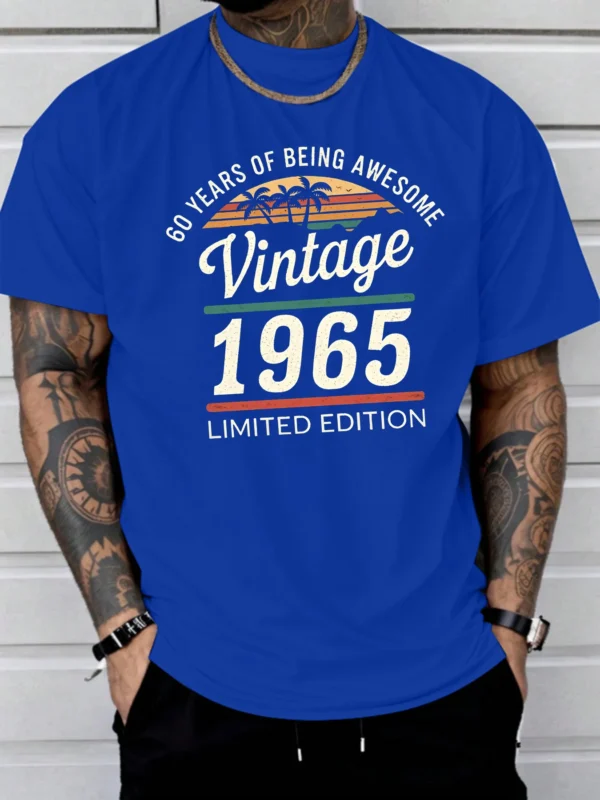 Men's Summer 100% Cotton Fashionable Casual Loose 60 Year Great Pattern Printed Limited Edition 1965 Retro T-shirt - Image 3