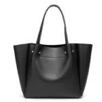 Fashionable PU Leather Tote Bag Women's Multi-purpose Shoulder Handbag Bucket Shape Soft Polyester Lining Zipper Closure