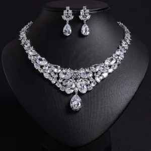 Luxury Temperament Charm Drops Zirconia Jewellery Ladies Necklace Earrings Accessories Set Party Prom Wedding Dress M-340 - Image 3