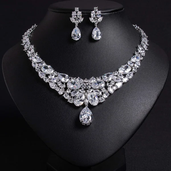 Luxury Temperament Charm Drops Zirconia Jewellery Ladies Necklace Earrings Accessories Set Party Prom Wedding Dress M-340 - Image 3