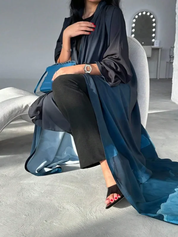 Elegant Middle East Tie Dye Abaya Turkey Robe Loose Open Front Traditional Dress Outerwear One Piece No Scarf Included - Image 5