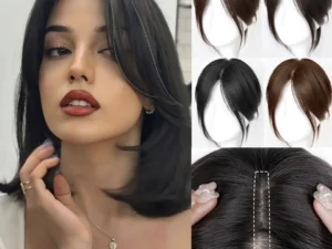 MEIFAN Middle Part Fake Bangs Fringe Synthetic Topper Hairpiece Clip-In Bang Extension Natural Invisible Clourse Hairpiece Women