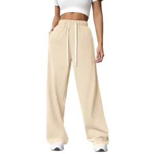 Women's Loose Straight Leg Sports Casual Trousers Elastic Waist Floor-Length Polyester Fiber Street Style Long Pants - Image 3