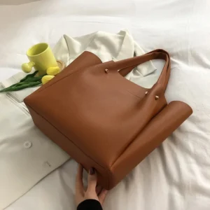 Fashionable PU Leather Tote Bag Women's Multi-purpose Shoulder Handbag Bucket Shape Soft Polyester Lining Zipper Closure - Image 4