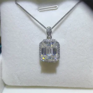 5 Carat Emerald Cut Moissanite Pendant Necklace s925 Silver Moissanita Plate Pt950 Neck Chain Jewellery Pass Diamond Test GRA - Image 3
