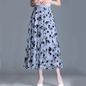 GIDYQ Korean Women Mesh Skirt Fashion Hook Flower Loose Midi Skirt Elegant Female Casual All Match Skirts Summer New - Image 6