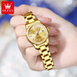 OLEVS Automatic Mechanical Watch for Women Diamond Calendar Dial Stainless Steel Waterproof Luminous Elegant Women's Wristwatch - Image 5