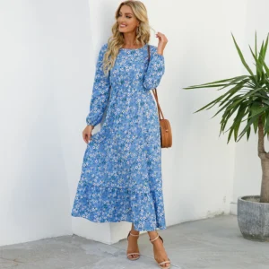 2023 Sping Summer Bohemian Women Maxi Dress Casual Long Sleeve High Waist Beach Woman Chiffon Dresses Floral Vestidoes Mujer New - Image 5