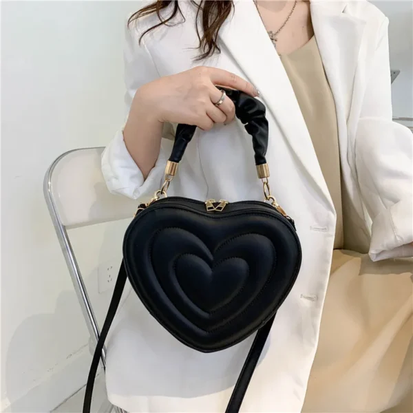 Fashion Love Heart Shape Shoulder Bag Small Handbags Designer Crossbody Bags For Women Solid Pu Leather Top Handle Bag - Image 3