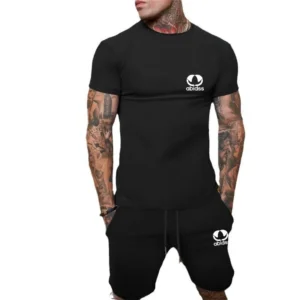 New Design Running two-piece Sets Mesh short sleeved T-shirt+shorts sets Sports Casual Men fitness Sportswear summer - Image 4
