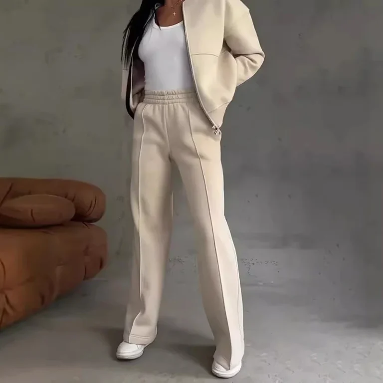Women's Autumn Solid Color Sportwear Tracksuit Casual Zipper Sweatshirt Coat and Straight Pant Sets Winter Long Sleeve 2pcs Suit - Image 3