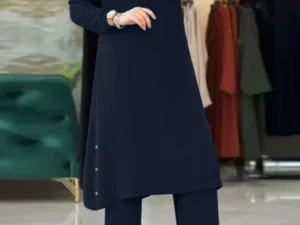Arab Women Eid Muslim Two Pieces Set Blouse & Wide Leg Pant Musulman Ensemble Belt Single Button Shirt Ramadan Modest Clothing