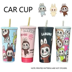 LABUBU Car Cup Portable Stainless Steel Straw Cup Large Capacity Cute Thermos Cup Cartoon Design Perfect Gift for Friends Family - Image 6