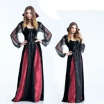 2018 New Vampire Queen Women's Long Dress Bat Cane Halloween Nightclub Bar Noble Uniform Dance Performance Costume