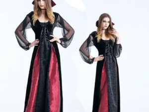 2018 New Vampire Queen Women's Long Dress Bat Cane Halloween Nightclub Bar Noble Uniform Dance Performance Costume