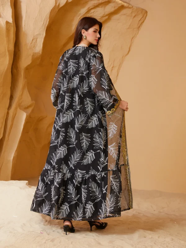 Gold embroidered mesh splicing two-piece set of Muslim women's top Arabic Dubai Summer Gurbang Festival Fashion Islamic Clothing - Image 7