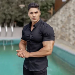 Summer Fashion Super Slim Fit Short Sleeve Shirts Men Classic Casual Dress Shirt Male Hipster Relaxed Luxe Formal Shirt - Image 3