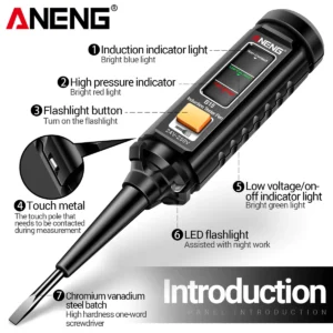 ANENG B15 Induction Teste Pen Highlight Color Light Professional AC Voltage Detection Electrician Screwdriver Testing Tools - Image 4