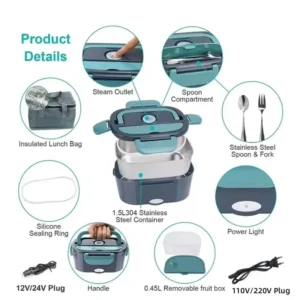 Portable Food Warmer Electric Lunch Box Leakproof 2 Compartments 110V 220V Ideal for Car Home & Office Food Heater Pot - Image 7