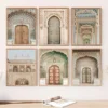 Morocco Door Indian Architecture Travel Poster Print Gallery Islamic Wall Art, Marrakech Boho Canvas Painting Home Decor Gift