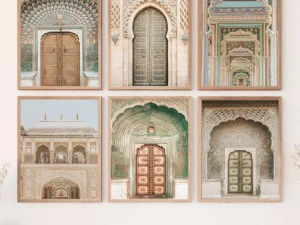 Morocco Door Indian Architecture Travel Poster Print Gallery Islamic Wall Art, Marrakech Boho Canvas Painting Home Decor Gift
