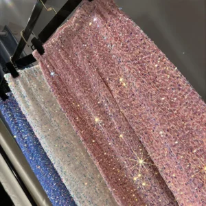 New Korean Velvet Sequined Wide-leg Pants Autumn and Winter Lengthened Slim Elastic High Waist Casual Party Straight Pants Shiny - Image 5