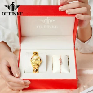 OUPINKE 3305 Womens Watch Luxury Mechanical Watch Tungsten Steel 50M Waterproof Day Date Watch Real Diamond Luck Watch Set - Image 6